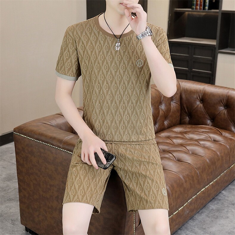 polo衫中年商务休闲男装夏季新款男士短袖T恤套装半袖翻领上衣服,男装休闲套装,电商B212（原钱塘6029）