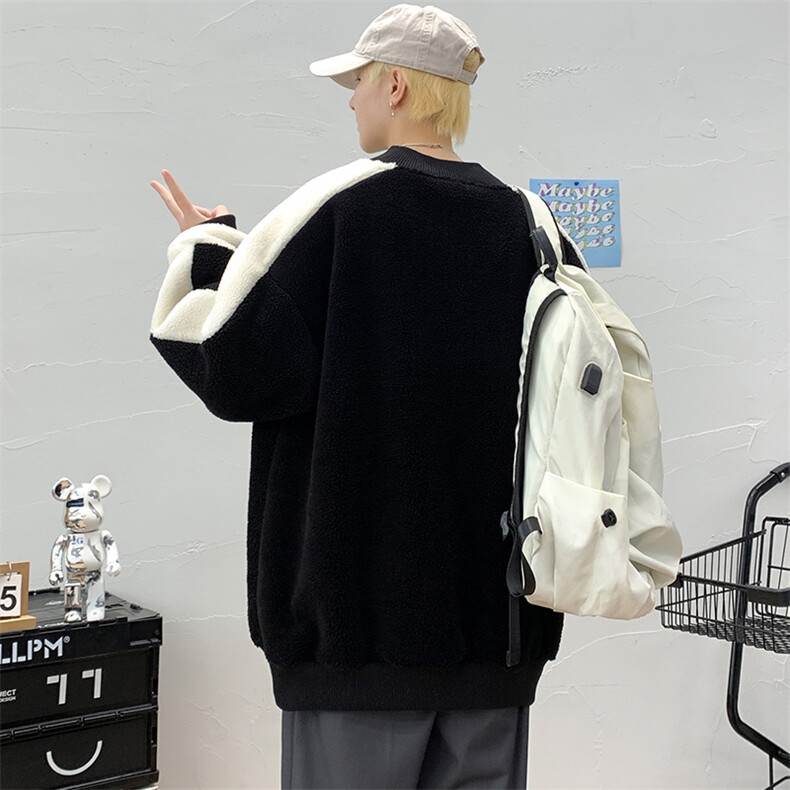 秋冬学生加绒加厚拼色毛巾绣卫衣羊羔绒外套男女970-P75控价98,男装卫衣,电商A441-1
