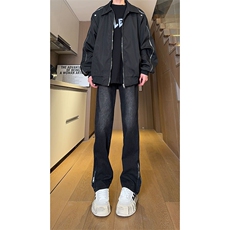现货秋冬渐变拉链黑色直筒大码修身牛仔裤男K5804-K5805-P50，男装牛仔裤，星座205