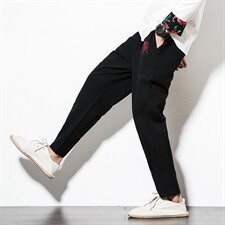 风秋季亚麻休闲裤男复古棉麻哈伦小脚九分裤QT6005，男装休闲裤，星座1112-5（原712-5）