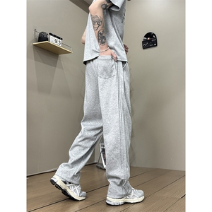 K10033-P35 潮牌卫裤男2025新款百搭褶皱宽松直筒休闲长裤图片