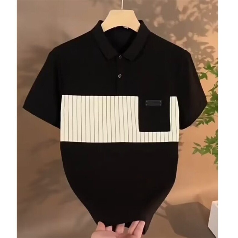 宽松版夏季拼接口袋新款Polo衫男短袖透气潮流百搭休闲商务翻领T,男装T恤,电商B212（原钱塘6029）