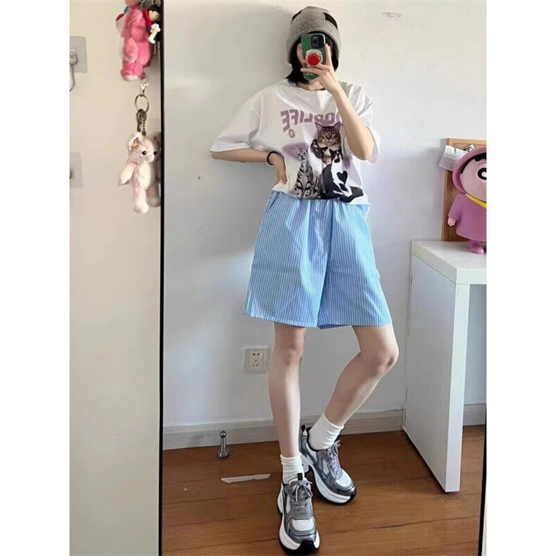【有货】DF022-1-特P23美式小众蓝色条纹沙滩短裤,男装牛仔裤,星座603-2