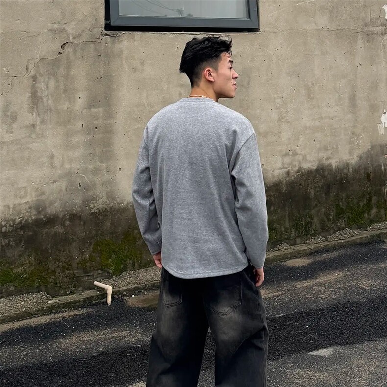 美大兵亨利领卫衣男高级感长袖t恤半开扣设计感门襟领亨利衫潮,男装T恤,星座506A