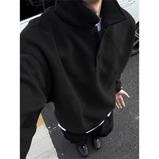 深灰色polo领卫衣男春秋高级感打底衫美式上衣网图WB421-P39，男装卫衣，星座412-1