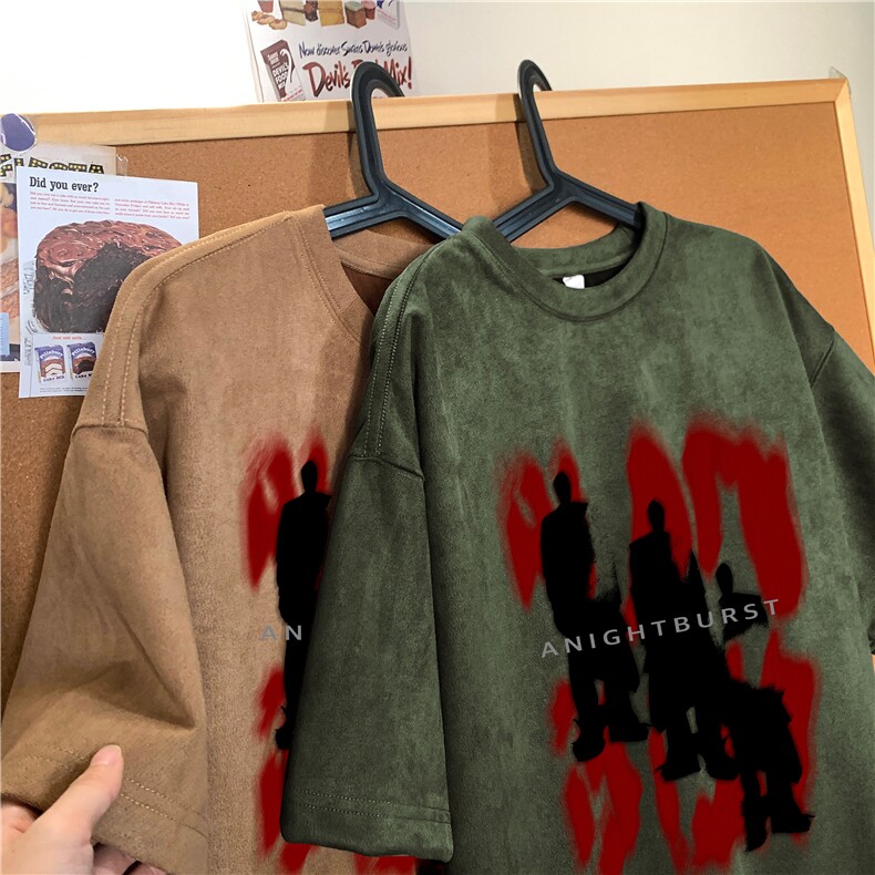 得物抖音品质潮流美式麂皮绒印花短袖T恤djp281-特批23控39,男装T恤,星座605(原A050)