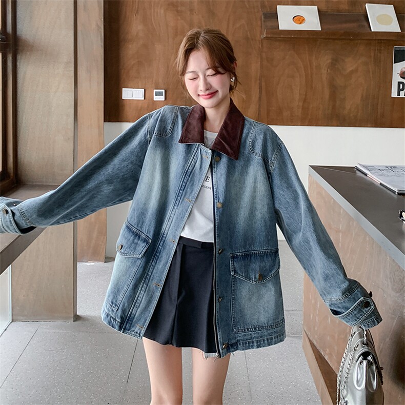 新款现货领撞色麂皮牛仔外套2C277-5809-P160-K258,女装风衣,2C277