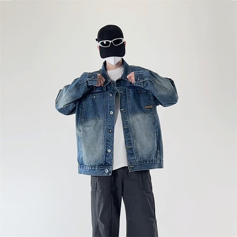 潮流休闲大码宽松男女立体剪裁贴标牛仔外套夹克J303-P65【特价】,男装工装外套,电商A007