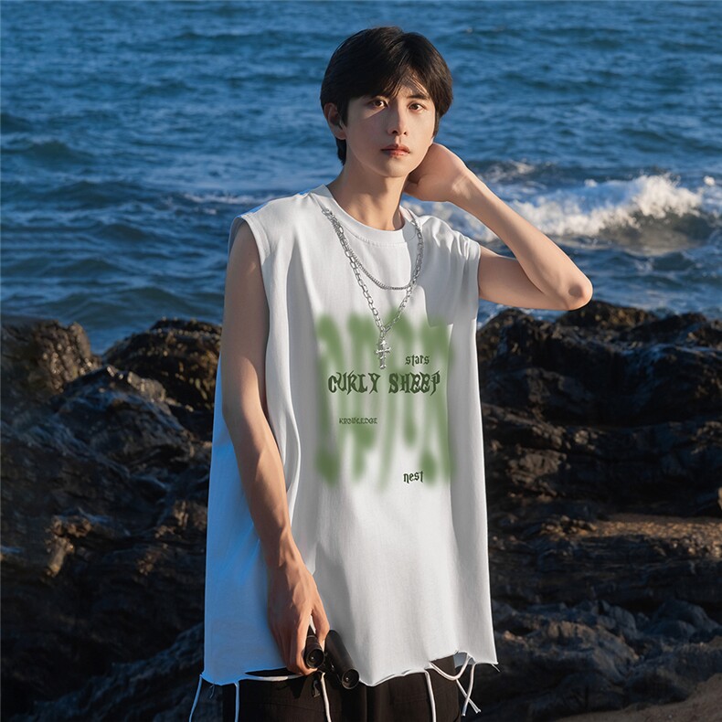 港风24夏款字母印花坎肩链条圆领背心DT65802P35控58,男装背心/马甲,电商A268A