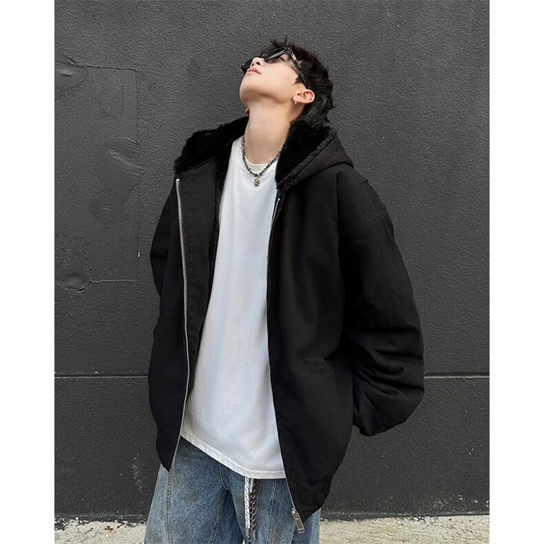美式冬季纯棉水洗加绒棉衣潮牌宽松休闲连帽棉服上衣图片