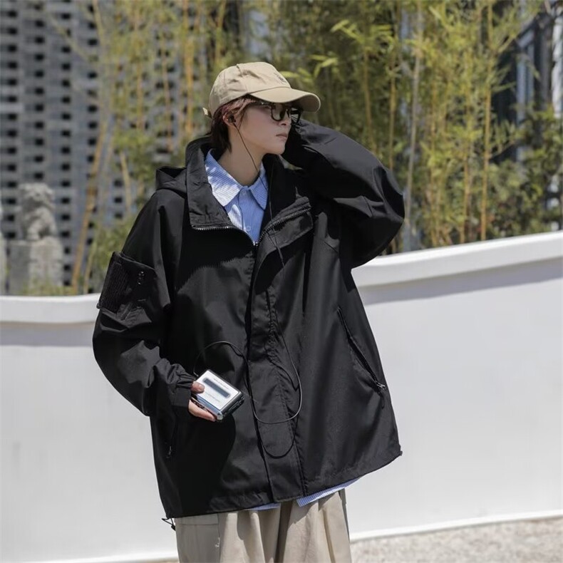 秋季魔术贴连帽夹克男ins冲锋衣潮牌宽松休闲工装外套JD18,男装夹克,星座1116A-1（原606A）