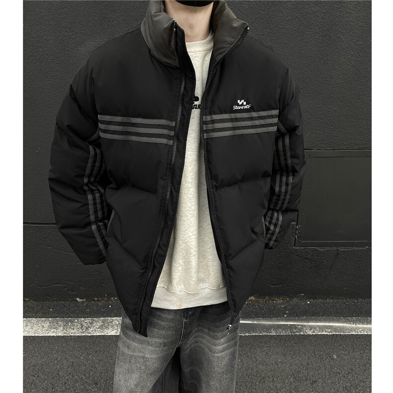 冬装新品美式条纹织带棉服刺绣logo棉衣休闲外套男G1100P118,男装棉衣,电商A339
