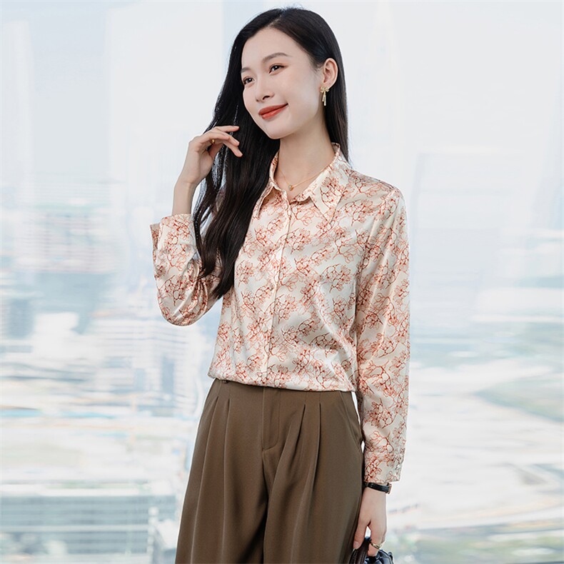 重磅高级感轻奢减龄洋气印花真丝衬衫女长袖2026春新款真丝上衣图片