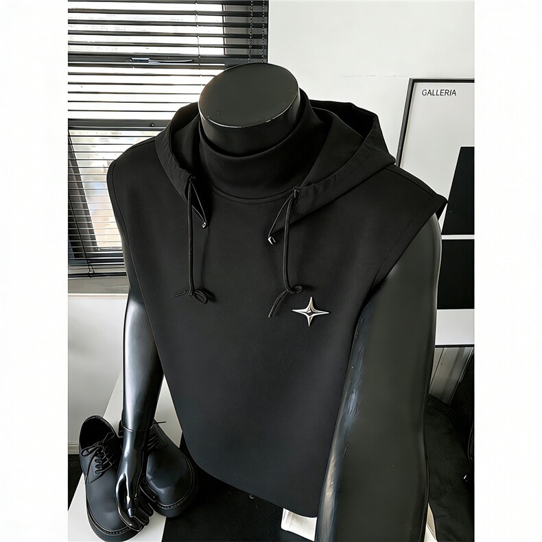 可拆卸帽子背心百搭坎肩短袖T恤痞帅背心黑武士风1016-1T338P43，男装背心/马甲，星座1016-1（原电商B408-1）