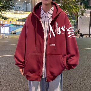 H181P70加绒75美式卫衣外套秋冬款潮牌宽松男装连帽拉链开衫衣服图片