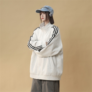 WY5019/P65春装新款高品质不起球织带设计开衫卫衣男潮宽松外套图片