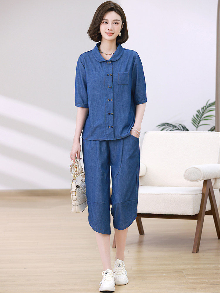 天丝牛仔套装女2024年新款流行时尚两件套,女装套装/套裙,忆绮罗