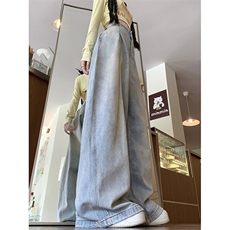 美式水洗做旧阔腿牛仔裤女春秋高腰宽松阔腿直筒拖地裤N70055-p48，男装牛仔裤，星座1008