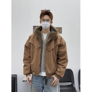 现货WT115-P140立体剪裁座山雕棉服男毛领外套情侣连帽夹克,宽松针织镂空上衣穿搭图片