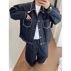 抖音品质秋款男夹克衫重磅明线拼接牛仔夹克大口袋外套DJ47P80，男装工装外套，星座1013-1