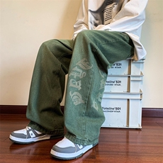 春秋季美式复古做旧水洗牛仔裤男新款潮牌宽松百搭直筒休闲裤，男装牛仔裤，星座410-7