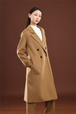 秋冬季纯山羊绒保暖经典V领简约两扣高级感长款羊绒大衣，女装羊绒大衣，卓冠羊绒