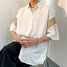 短袖高级感ins潮牌垂感半袖衬衣夏季轻熟风拼接衬衫男W7234-P28，男装衬衫，星座512-2