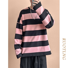 秋季现货高品质潮牌卫衣98.4%棉粉色条纹上衣宽松A351-AW2514-P75，男装卫衣，电商A351