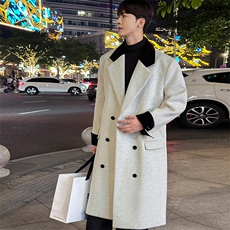 秋冬毛呢大衣男中长款双排扣呢子外套呢料大衣风衣FY118P128控158，男装风衣，星座903-1