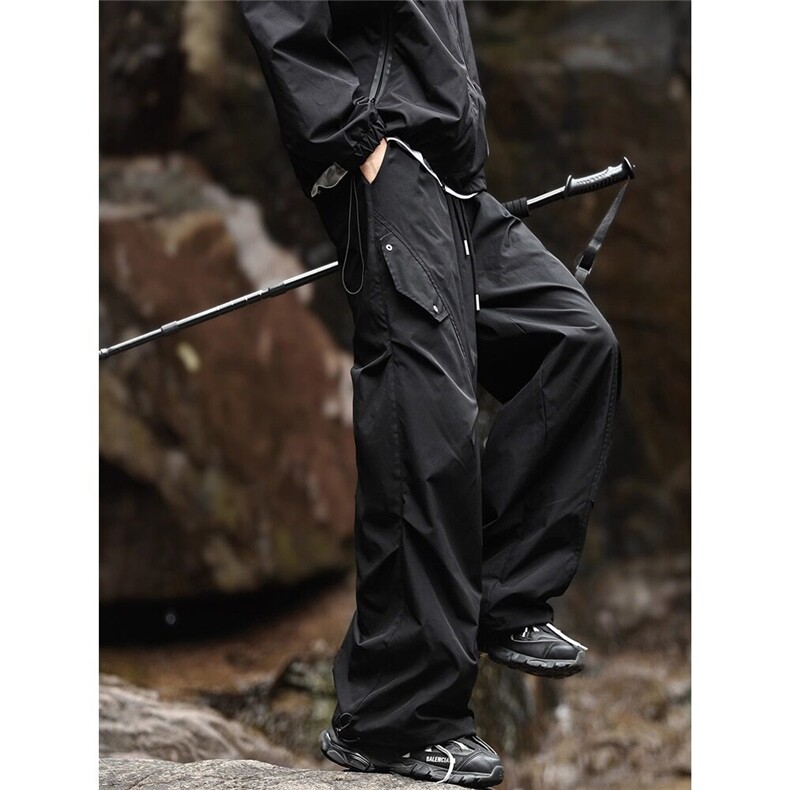 挂扣冰丝速干裤女款夏薄款工装风微喇裤褶皱高腰加长垂感阔腿裤子，男装休闲裤，星座218-1（原230）