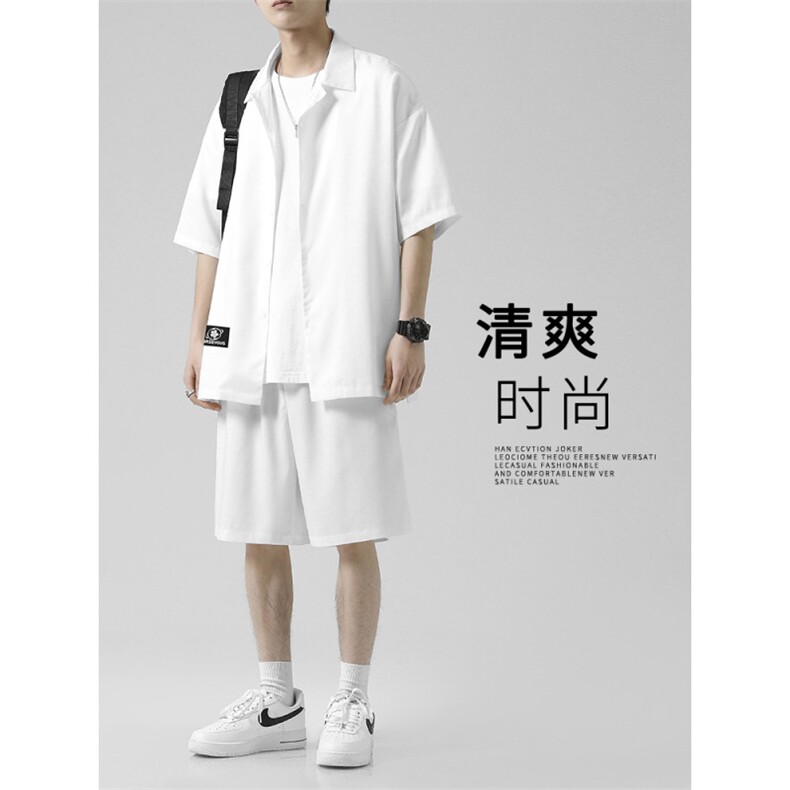 日系冰丝短袖衬衫男夏季薄款休闲衬衣套装TZ007-特批-58图片
