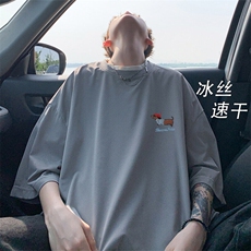 2025夏季新款港风外景大码冰丝小狗刺绣T恤M-5XHT25465-特P25，男装T恤，电商A022