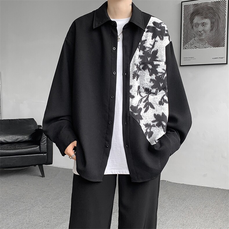 CS7131-P35特控60大码早秋拼接印花衬衫，男装衬衫，电商D232