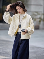 2026年冬季短款立领宽松型长袖插肩袖宽松夹克短外套女，女装短外套，微微衣阁
