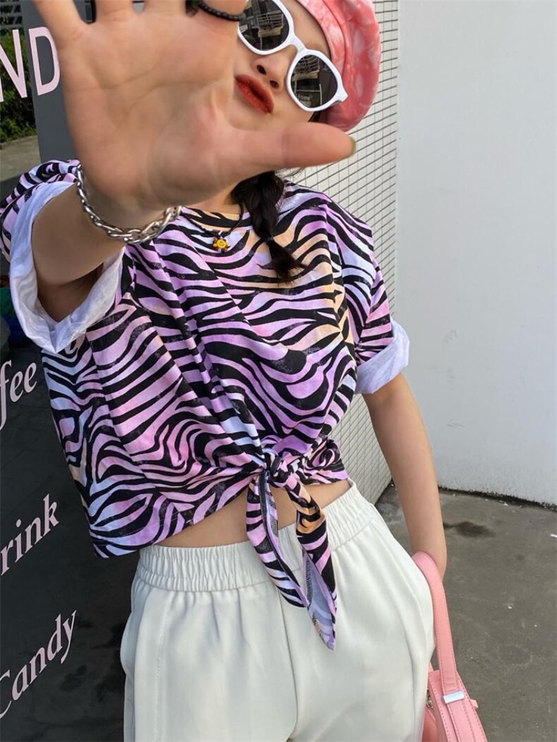 蝴蝶结斑马垫肩短T辣妹风百搭洋气，其它，Alissa Lin