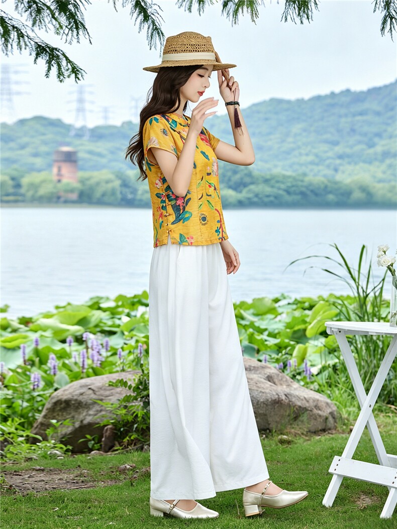 现货！夏季套装2026新款松弛感新中式盘扣上衣服女两件套端庄大气,女装套装/套裙,衣之秀