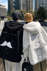 冬季新款宽松小飞熊刺绣羊羔毛棉服连帽情侣棉衣A071-1009-P120，男装棉衣，电商A071