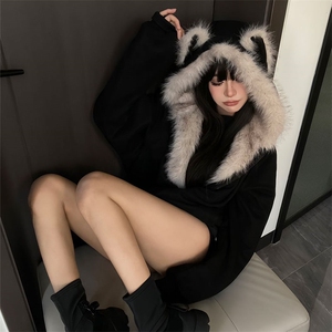 现货重磅硬挺boxy羽绒棉衣座山雕猫耳大毛毛领麂皮棉服冬外套图片