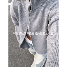 重磅秋冬北极绒双拉链毛衣开衫美式复古休闲慵懒风宽松针织衫外套，男装针织衫/毛衣，电商A486