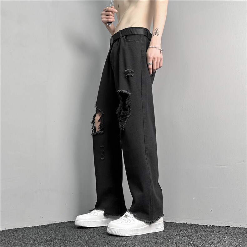 k1019-p50-控78M-5XL现货oversizecleanfit显瘦黄泥牛仔裤破洞,男装牛仔裤,星座116