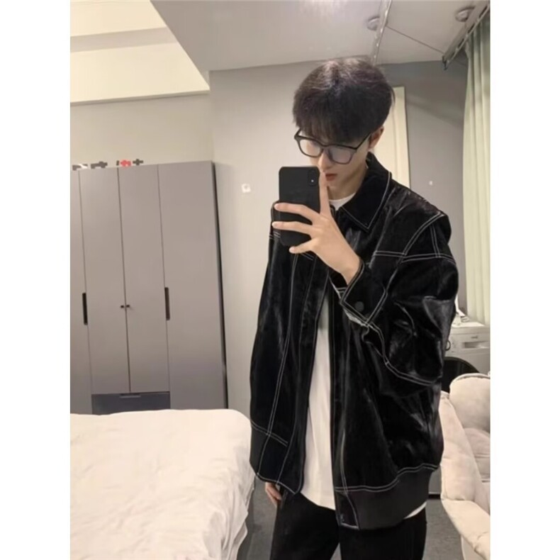 W190-P79美式高级感皮衣外套男士春秋季款潮牌高街痞帅机车,男装皮衣,电商B323A