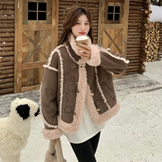 2025冬季新款粉色羊羔毛外套203-8825-P205-K268，女装羊羔毛/颗粒绒，浪娴服饰