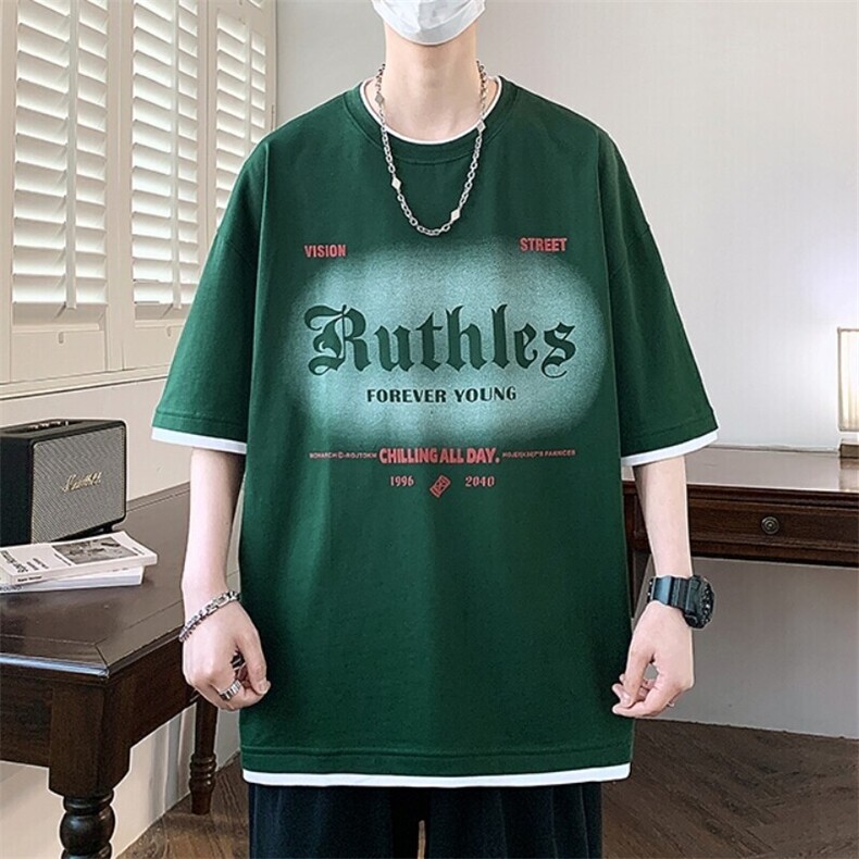25157-特P40夏季休闲时尚T恤男短袖打底衫青少年潮牌拼接T恤,男装T恤,电商D310B