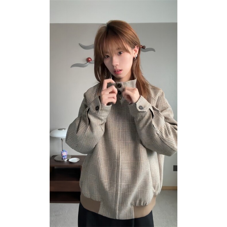 WT901CC-特P70千鸟格纹哈灵顿夹克休闲短宽外套男女,男装夹克,星座1007（原301D）