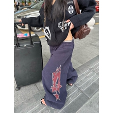 自制美式设计感火焰印花抽绳阔腿卫裤男女宽松休闲百搭长裤，男装休闲裤，星座1210-1