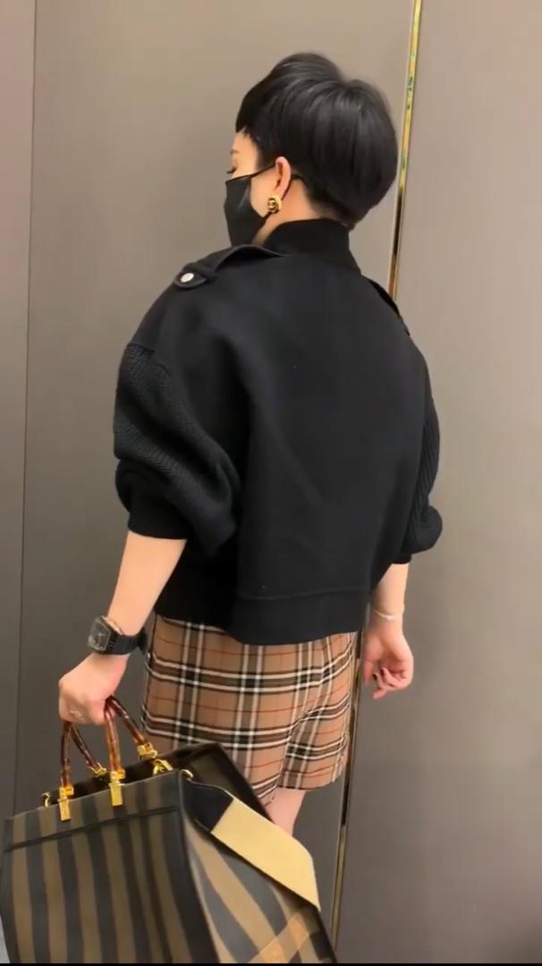 2021秋冬新款时尚欧洲站针织袖不规则口袋百分百羊毛双面呢,女装其它,L·H·X