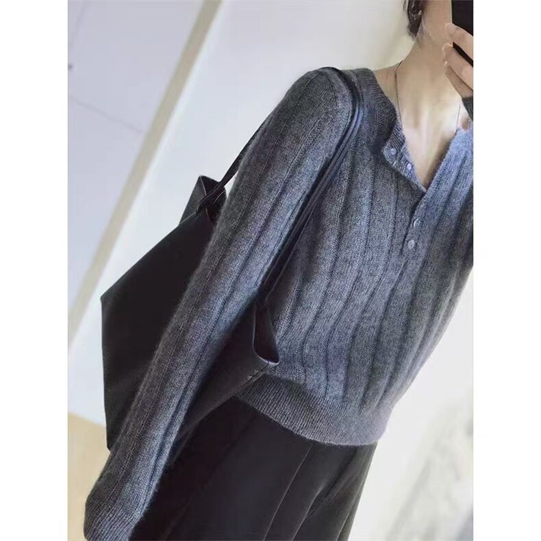 2025年秋季常规套头长袖半开领时尚百搭通勤简约休闲，女装羊毛衫，洁纯羊绒