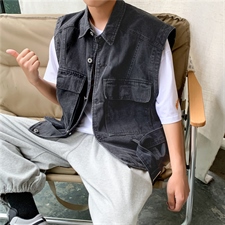 夏季牛仔马甲外套男口袋2023新款港风ins痞子帅气上衣潮W841-P45，男装背心/马甲，星座412-2