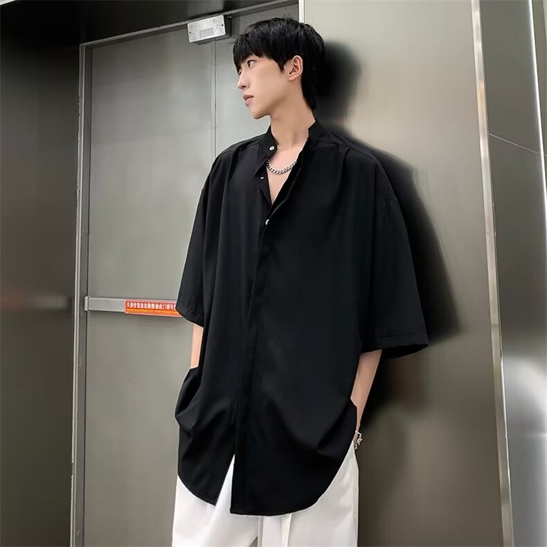 夏季免烫新中式男装痞帅衬衫男短袖潮牌百搭上衣休闲衬衣 CD30图片
