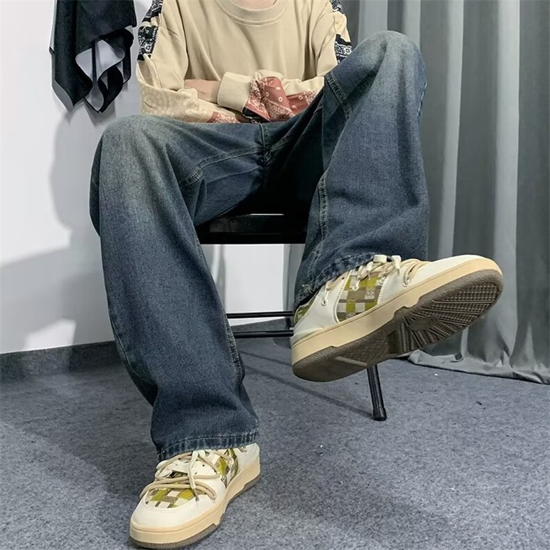 美式复古vibe高街裤子男小众设计感ins潮牌hiphop牛仔裤N1778-p40图片